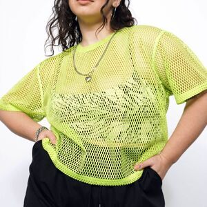 Wildfang The Empower Mesh Boxy Top Neon Green Small Sheer